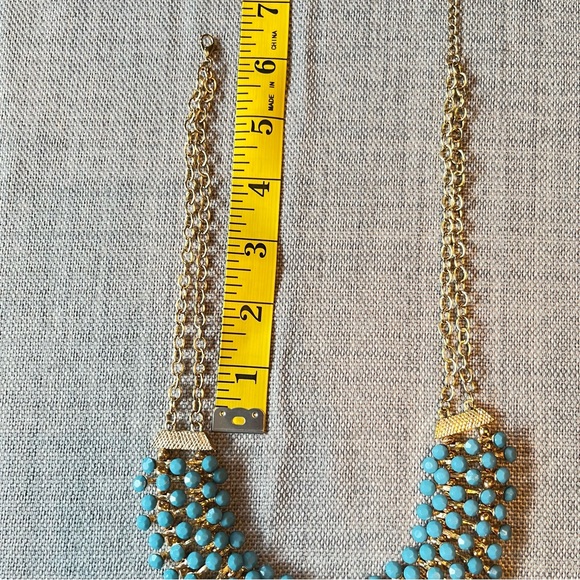 Egyptian Revival Bib Collar Necklace Opaque Bluish/Green Stone Pin Cushion - Picture 7 of 16